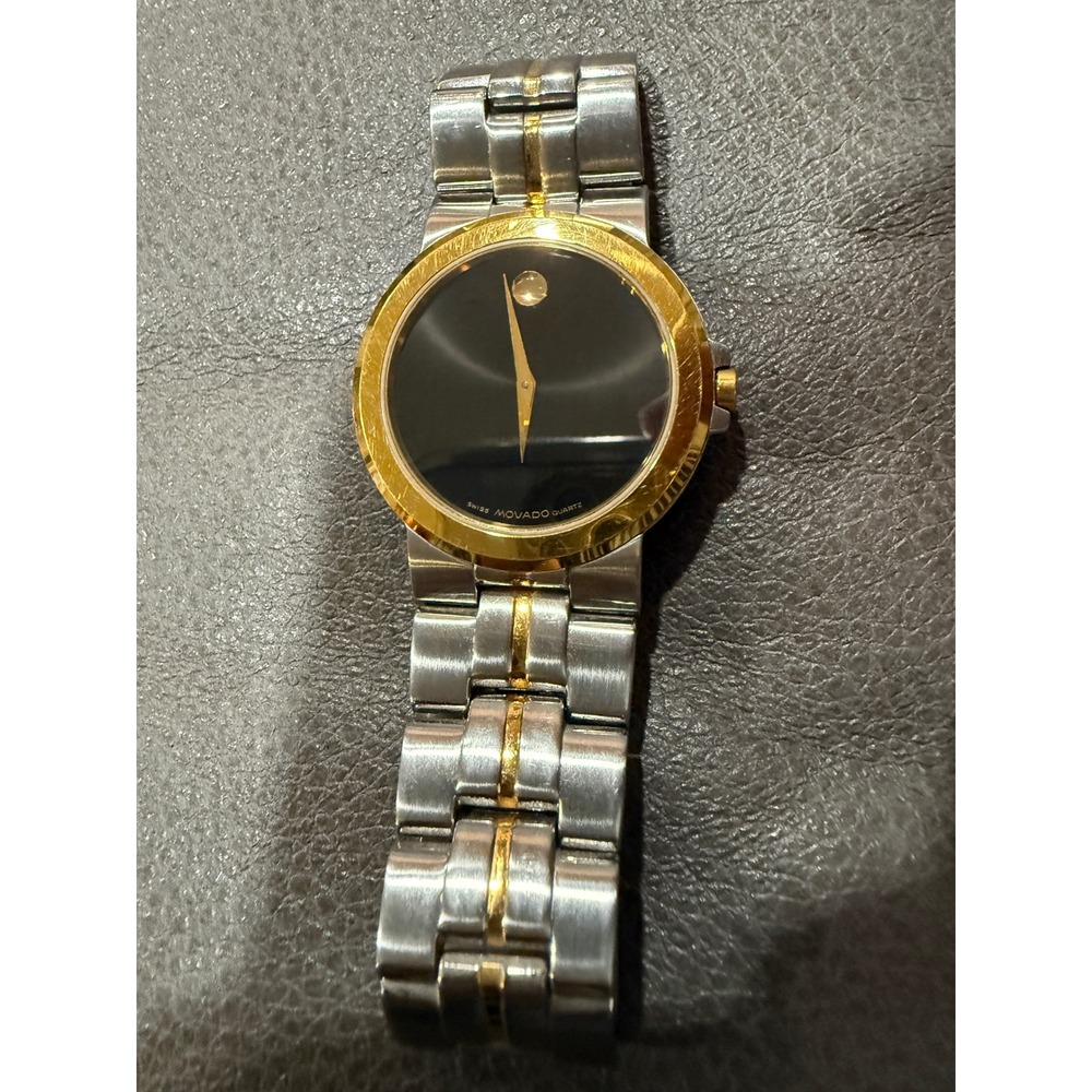 Movado Museum Watch 81.E4.1891 Two Tone‎ Stainless Steel Black Dial Swiss Quartz